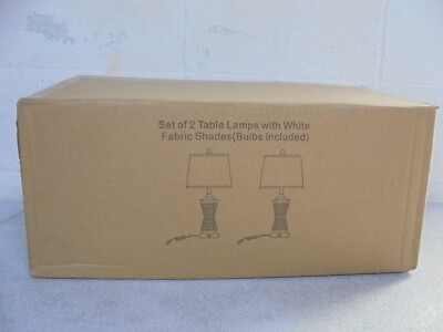 Cinkeda Irin 26in Crystal Table Lamp Set With Dual USB Port &Built-in Outlet 2PK