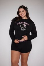 Forever 21 Plus SZ Hello Kitty Black Long Sleeve Top Shorts Pajama Set Size 1X