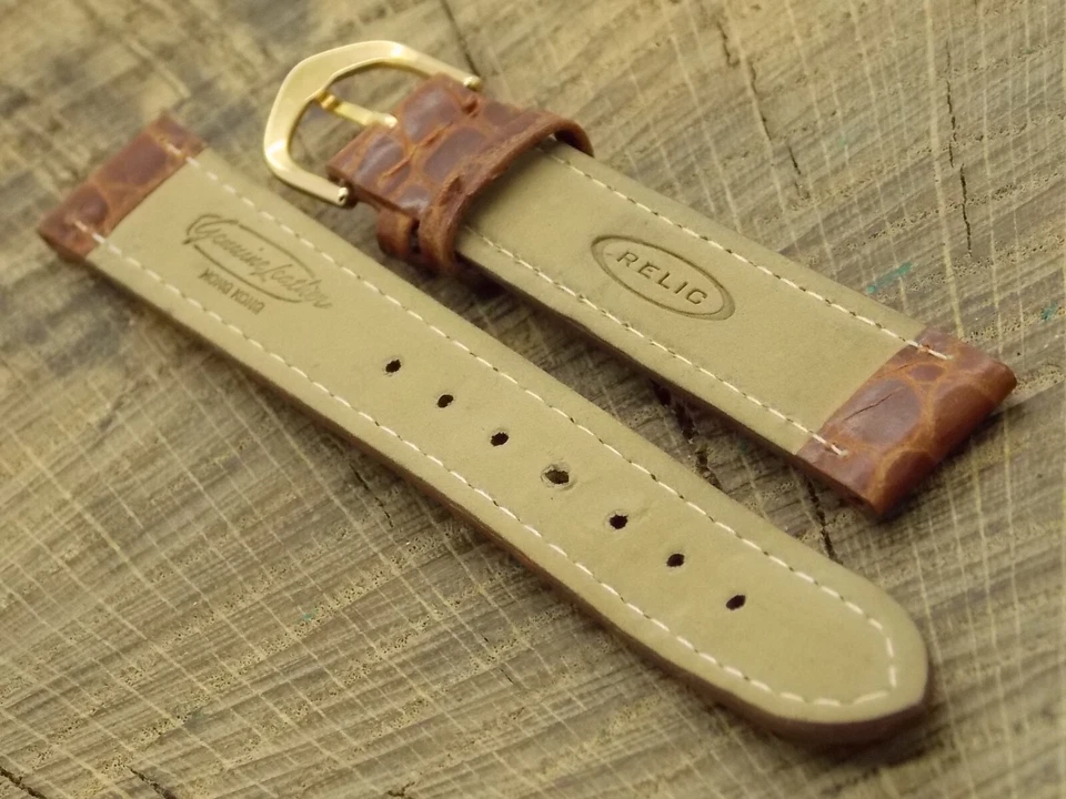 Correa de reloj reliquia nueva de colección sin usar de cuero marrón con hebilla tono dorado 14 mm para damas Foto 4 de 4