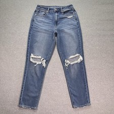 American Eagle Jeans Womens 6 Blue Mom Faded Ripped Distressed Medium Denim