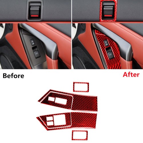 Red Carbon Fiber Door Lock & Window Lift Button Cover Trim For Nissan GT-R R35