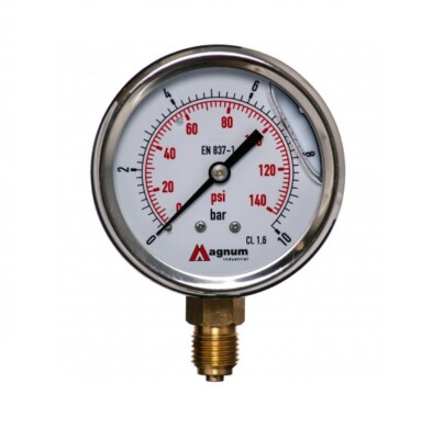 63mm 0-140 Psi 0-10 Bar 1/4''Glyzerin Manometer Druckluftmesser Messgerät
