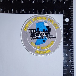 North Vernon Indiana Police Patch. City of Railroads. 4x4in, Great Condition!