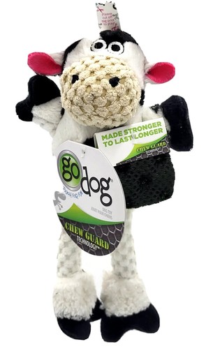 GoDog Skinny Cow Mini Soft Plush Squeaky Toss & Shake Dog Toy 9" - Picture 2 of 7
