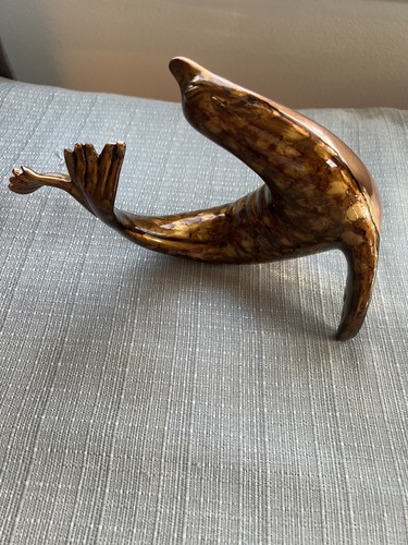 Scultura fauna marina sigillo leone marino riempimento rame edizione firmata Donjo - Foto 6 di 8