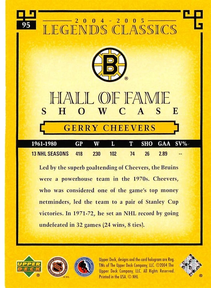 2004-05 UD Legends Classics #95 Gerry Cheevers - Image 2 of 2