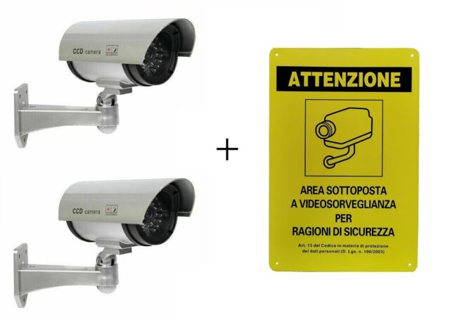 Kit 2 Telecamere Finte Con Led Lampeggiante +Cartello Attenzione +2 Pile Omaggio Kit 2 Telecamere Finte Con Led Lampeggiante +Cartello Attenzione +2 Pile Omaggio