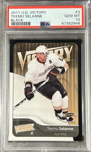 RARE CASE HIT 2011 UD Victory #3 BLACK Teemu Selanne PSA 10 - Pop 1 - Ducks HOF