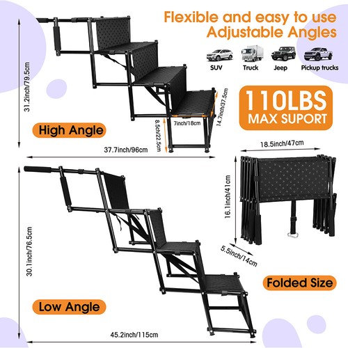 4 Steps Folding Dog Pet Steps Ramp Stairs Portable Ladder for Car Truck High Bed - Picture 2 of 11