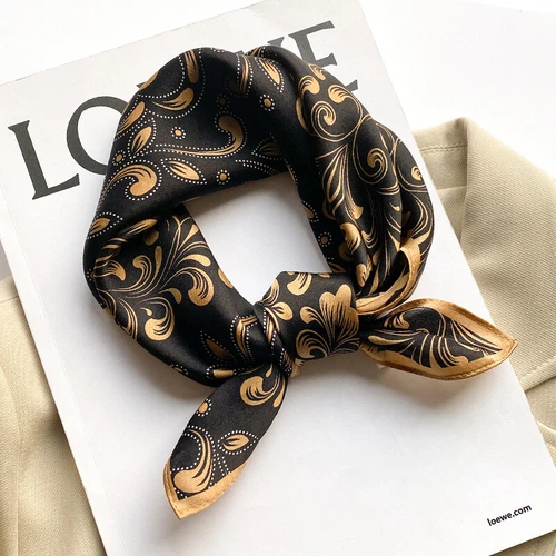 100% Silk 21" Square Scarf Women Neckerchief Wrap Kerchief Bandana Black Paisley - Picture 11 of 12