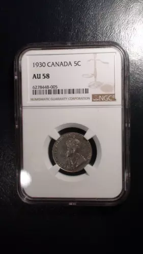 1930 Canada Five Cents NGC AU58 5C Coin PRICED TO SELL NOW!