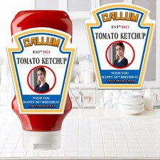 Photo Personalised Bottle Label Sticker Heinz Tomato Ketchup Birthday Anniversar