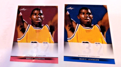 2 2012 LEAF METAL RED blue HOLO PROOF AUTOGRAPH  AUTO ERROR #/5  MAGIC JOHNSON