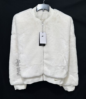 Womens Nike Reversible Faux Fur Satin Bomber Jacket FB8692-133 Size-L NWT$175