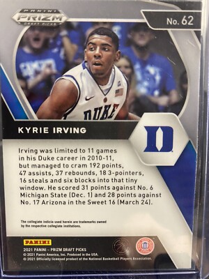 2021 Panini Prizm Draft Picks Kyrie Irving #62 Duke Blue Devils | eBay