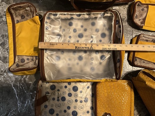 SAMANTHA BROWN EMBOSSED CROC WHEELED 15"CARRYON GOLD/BROWN 7 PC SET - Picture 12 of 15