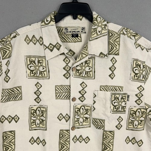 ONeill Shirt Mens XL Green Floral Canvas Geometric Hawaiian Vacation Dad Camp - Picture 2 of 12