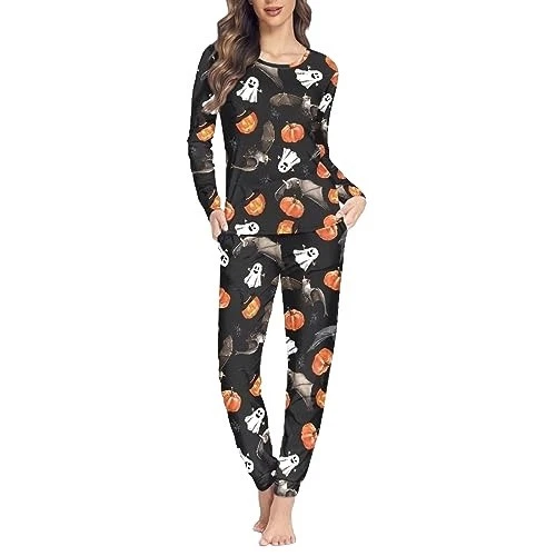 Set Pigiama da Donna di Halloween Stampa Fantasma Zucca