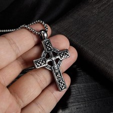 Hot Mens Irish Celtic Trinity Knot Cross Pendant Necklace Stainless Steel Set