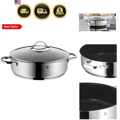 Serving and Braising Pan with Glass Lid 28cm Durable Stainless Steel Non-Stick