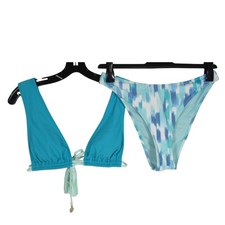AERIE 2-Pc ABSTRACT Deep V CHEEKIEST Bikini Swimsuit BEACH SET Sz Top-M Bottom-L