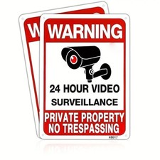 2pcs Private Property No Trespassing Sign Video Surveillance Aluminum Sign 10X 7