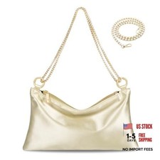 Women Satin Evening Handbag Wedding Prom Clutch Purse Formal Champagne Satin