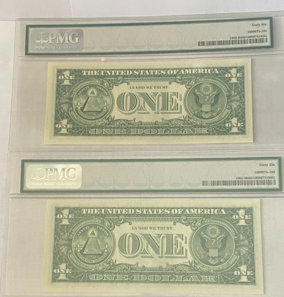 PAIR Fr 1902-B 1963B $1 FRN PMG 66EPQ NEW YORK BARR NOTE - Image 2 of 2