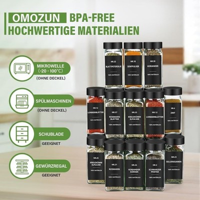Gewürzgläser eckig Set 120ml Glas Gewürzdosen Etiketten Streuer Organizer Küche
