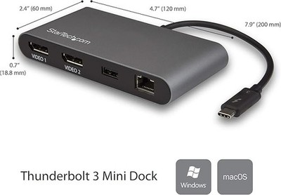 StarTech Thunderbolt 3 Dual 4K DisplayPort Powered Docking Station  TB3DKM2DPL