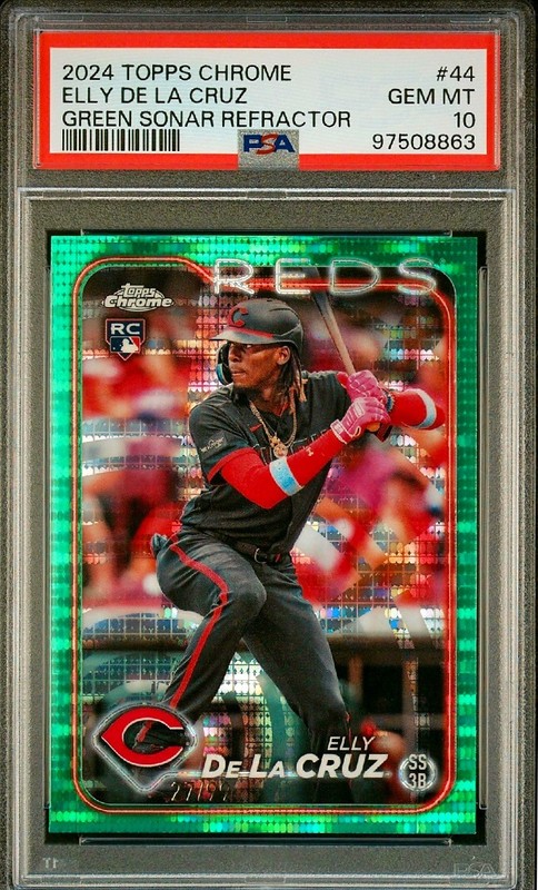 2024 Topps Chrome Elly De La Cruz ROOKIE Green Sonar Refractor #/99 Reds PSA 10