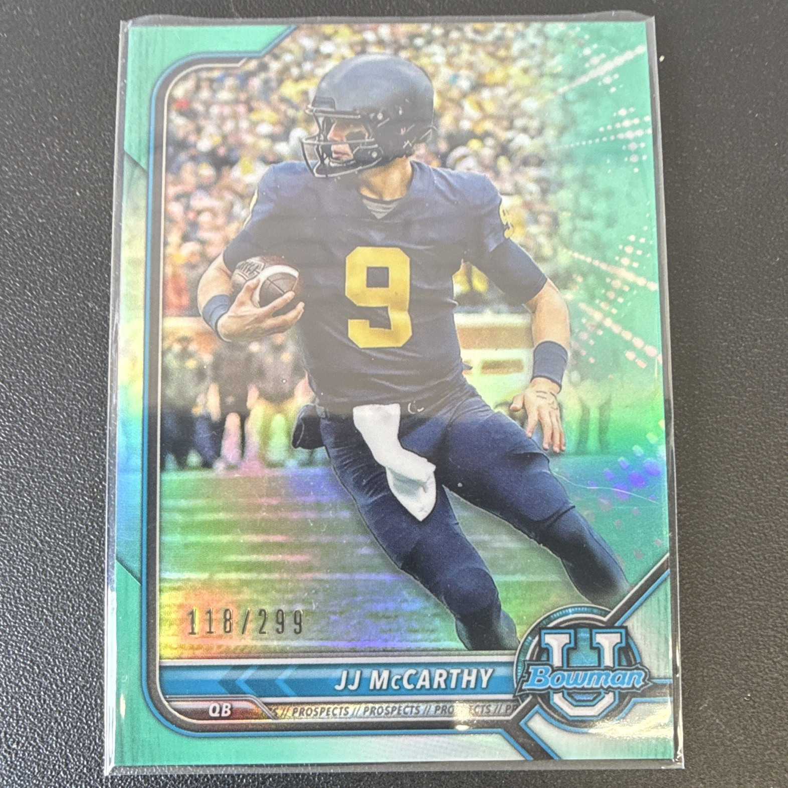 Topps 2021-22 Bowman University J.J. McCarthy #79 Aqua Refractor /299 RC
