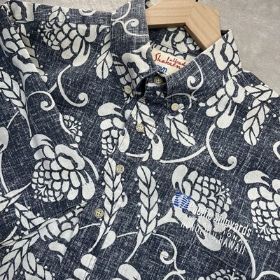 Reyn Spooner Alfred Shaheen Shirt M Half Button Up Company Logo Aloha