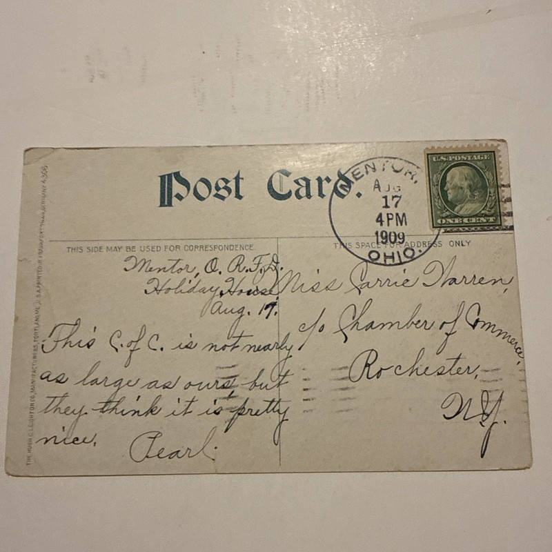 OHIO-Mentor, Lake County (1819-Date) 1909 Cancel