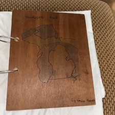 Vtg 1969 Handmade Wooden Michigan Scrapbook Drawings History Etchings Birds RARE