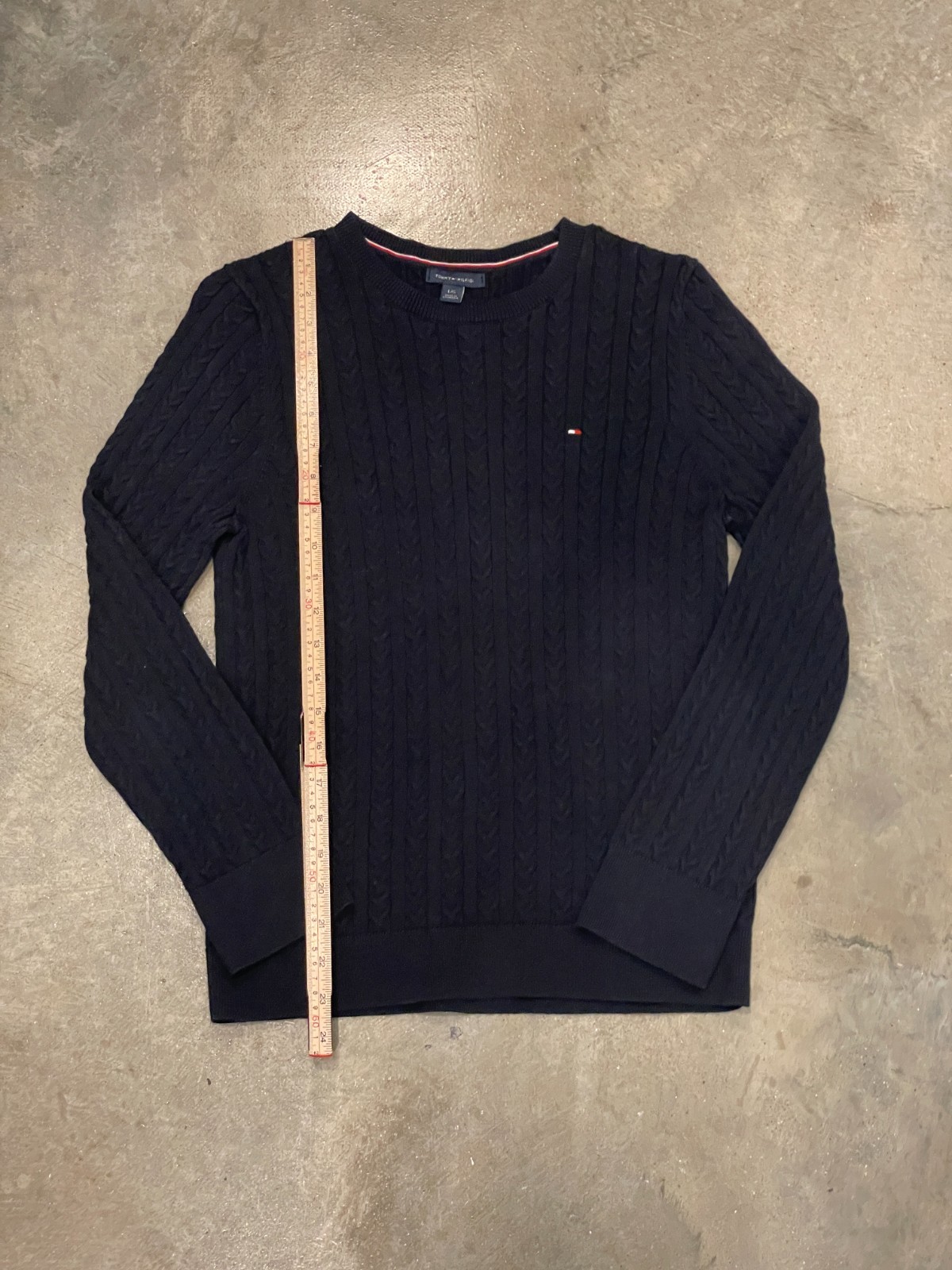 Tommy Hilfiger Cable Knit Sweater Youth L Women XS Navy Cotton Crewneck Preppy thumbnail 7