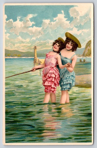 PFB~Vintage Bathing Beauties Clutch Life Line Rope~Pink Blue Ruffles~#6274 GEL - Picture 1 of 2