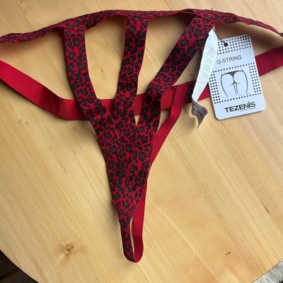 CALZEDONIA Tezenis harness knickers, size S, red-black animal pattern, BNWT