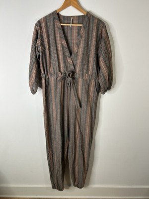 Free Jumpsuit Women s. XS Brown Striped Jumpsuit Everyday Causal 