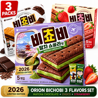 ORION Bichobi Chocolate Biscuit 3 Flavor Original Strawberry Matcha 125g x3