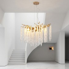 24 inch Tree Raindrop Crystal Chandelier 8 Light Pendant Kitchen Gold Fixture