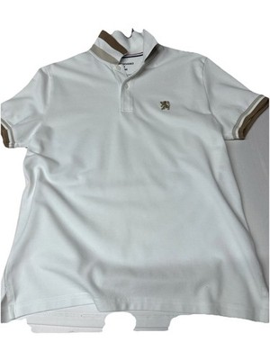 Giordano  White Tapered Fit Short Sleeve Polo   Beige Collar, Size M