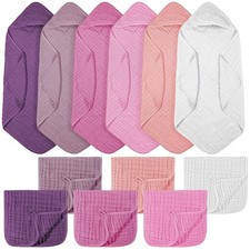 VitalCozy 12 Pcs Baby Muslin Hooded Bath Towels and Washcloths, 32 x 32 Inch ...