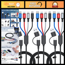 6 in 1 Multi Charging Cable 3-Pack - 6FT Braided USB A/C Charger for Phones/Tabl