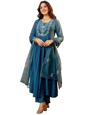 Anarkali Kurta with Pant  Dupatta  Ethnic Kurti Set with Embroidery