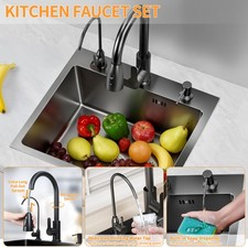 Kitchen Sink Drop In Stainless Steel Single Bowl Top Mount w/ Faucet Set