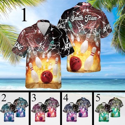 Personalized Fire Flame Bowling Hawaiian Shirt, Bowling Team Shirt, Bowler Shirt