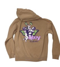 Cozy tan hoodie with playful graphic. Ideal for casual outings.