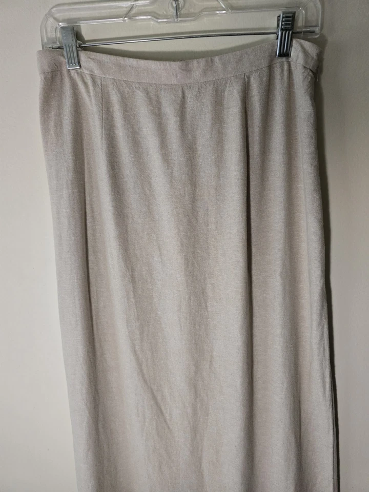 Maxi Falda Antigua Azul Marino Caqui Mezcla de Lino Nueva con Etiquetas Preppy Costera Atemporal Mínima Talla Med Foto 2 de 4