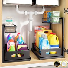 Under Sink Organizer , 2 Pack Height Adjustable Cabinet Organizer with Slide Out